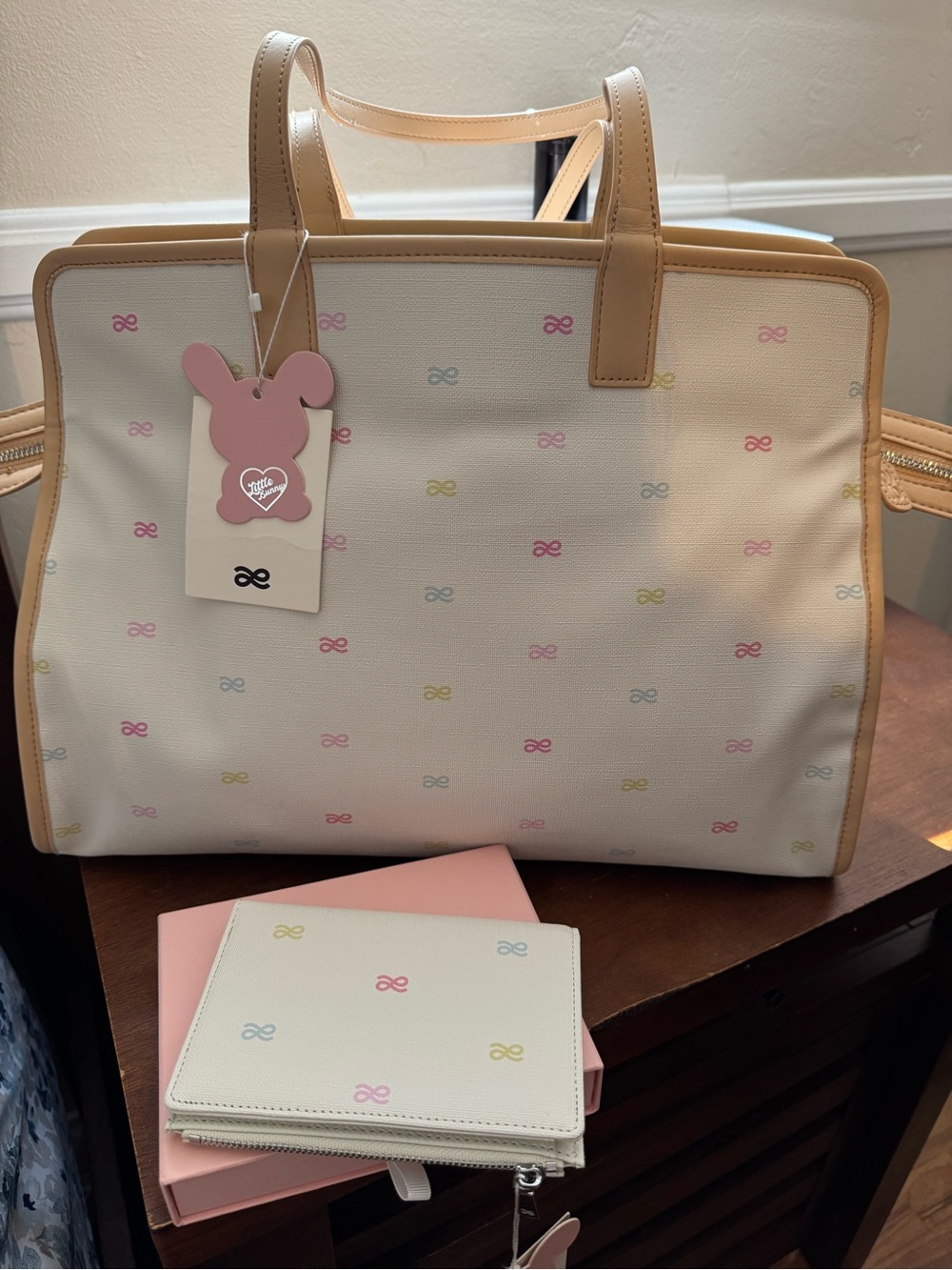 Women’s Cream Tote Bag with Pastel Logo Print  House of Little Bunny